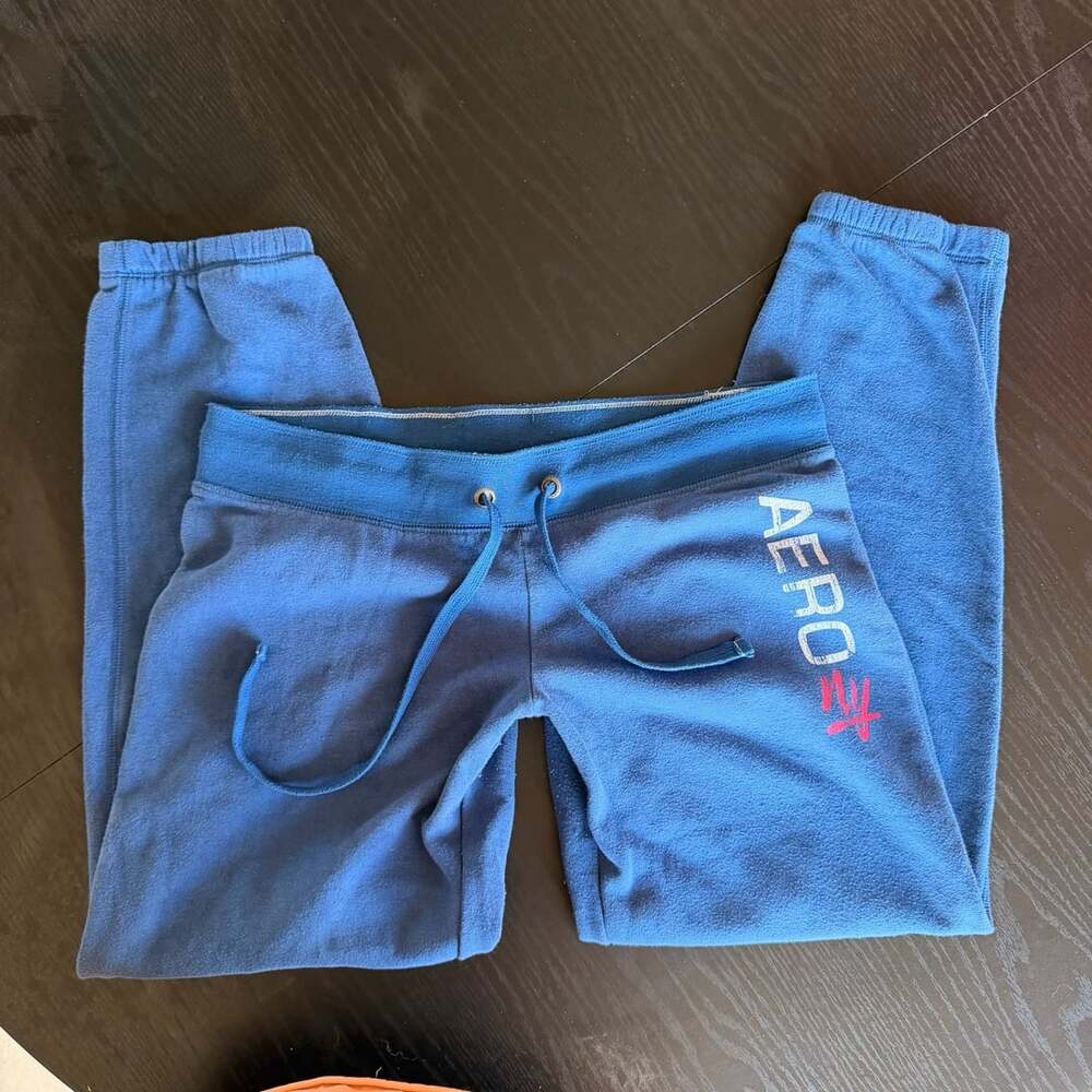 Aeropostale Blue AERO NY Logo Drawstring Sweatpants Joggers Size L